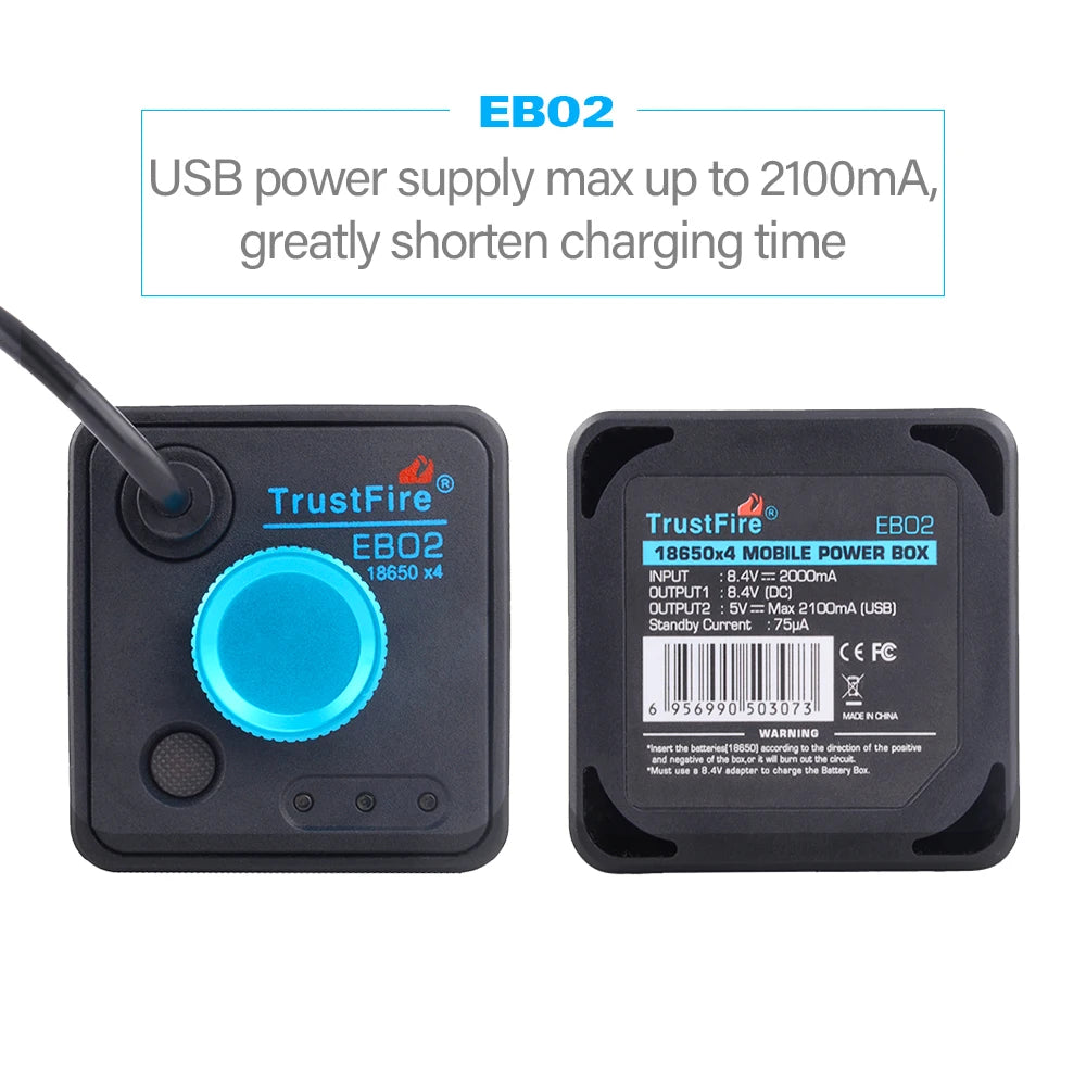 TrustFire EB02 18650 Battery Packs DC 8.4V Power Banks Case USB Charging Mobile Phone Waterproof Battery Box for Led Bike Lights