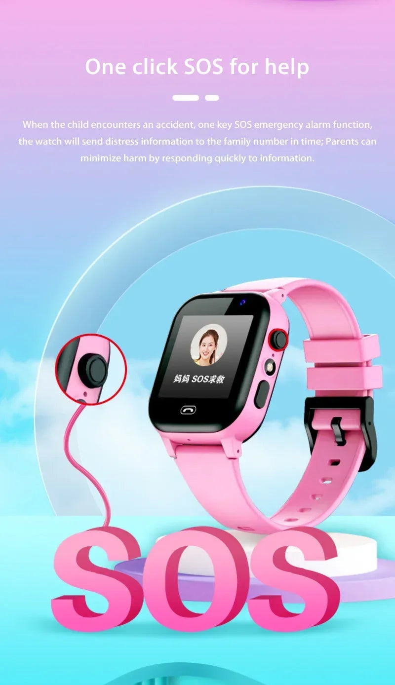 Lenovo Kids Smart Watch SOS Wifi GPS Location Video Call Electronic Watch Card Camera Waterproof School For Boys Girls For Gift