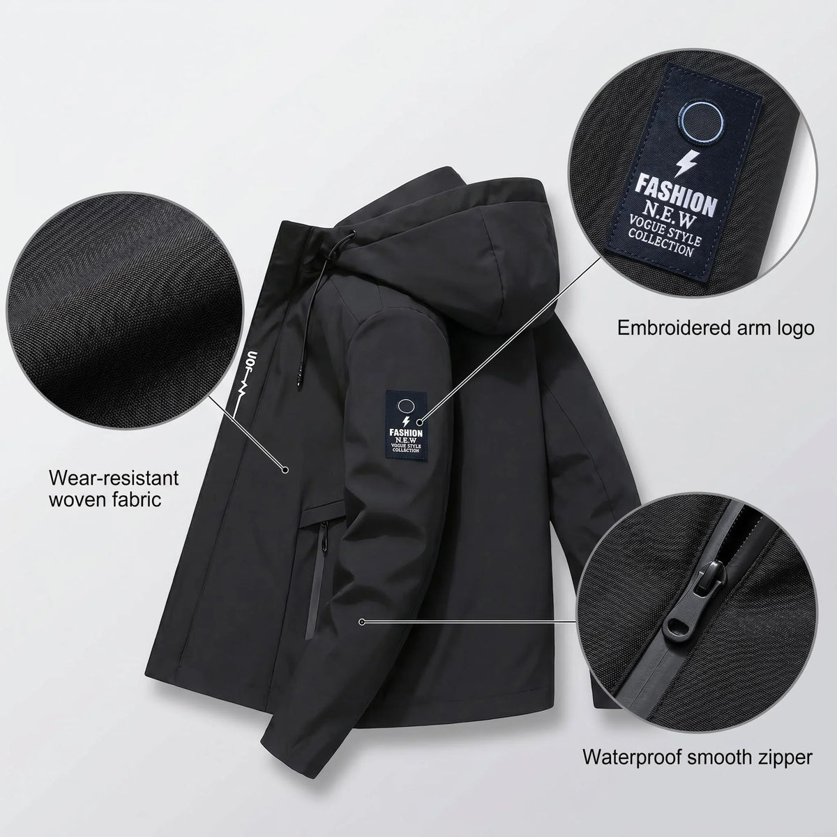 Men's Katana "Unmei" Print Hooded Jacket – Outdoor Windbreaker, Waterproof & Windproof, Spring/Autumn Workwear Coat