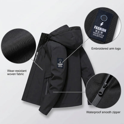 Men's Katana "Unmei" Print Hooded Jacket – Outdoor Windbreaker, Waterproof & Windproof, Spring/Autumn Workwear Coat