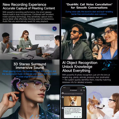2026 Newest 8MP AI Smart Glasses 1080P HD Camera Video Recording 32GB 120+ Languages Translation Bluetooth Call Music Sunglasses