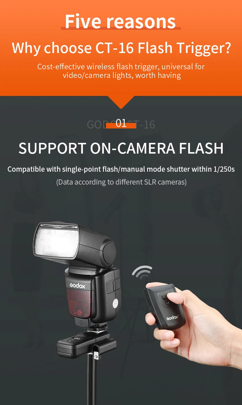 Godox CT-16 16 Channels Wireless Radio Flash Trigger Transmitter + Receiver Set for Canon Nikon Pentax Studio Speedlite Flash