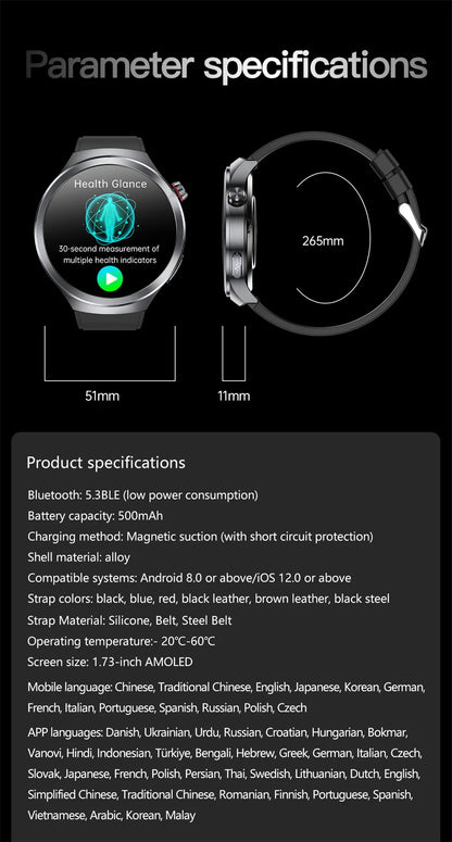2026New 1.73-inch Sapphire AMOLED Smart Watch Men Women ECG Uric Acid Blood Pressure Health Track Call Clock Care Smartwatch NFC