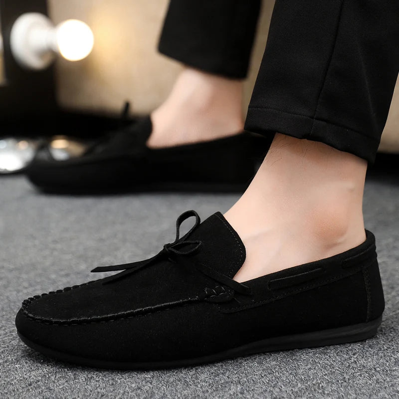 Summer Leather Loafers For Men Moccasins Comfy Faux Suede Casual Shoes Man Slip-on Shoes Breathable Non-slip Men's Driving Shoes