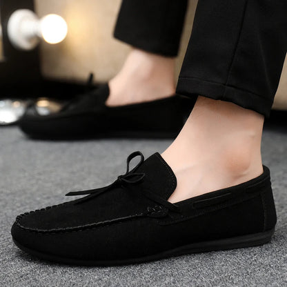 Summer Leather Loafers For Men Moccasins Comfy Faux Suede Casual Shoes Man Slip-on Shoes Breathable Non-slip Men's Driving Shoes