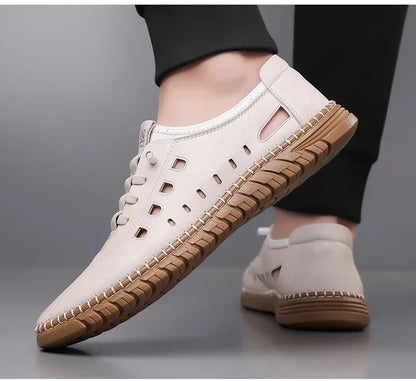 Men's Comfortable Hollow Slip-on Loafers, Breathable Anti-slip Soft Sole Outdoor Driving Shoes-WC2516