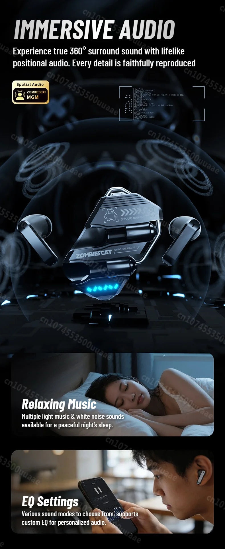 Zombies Cat Real Time Ai Translator Headphone Alloy Mecha Bluetooth 6.0 Earphone Immersive Stereo TWS Wireless Earbuds with APP