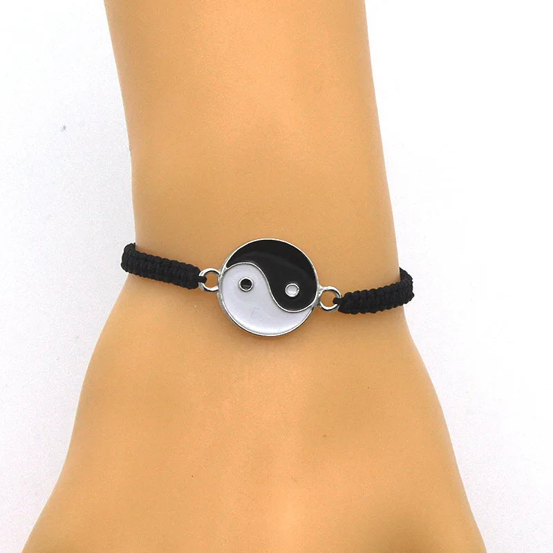 Couple Bracelets Rings Yin Yang Tai Chi Alloy Pendant Adjustable Braid Chain Necklace Matching Lover Bracelet Necklace Earring