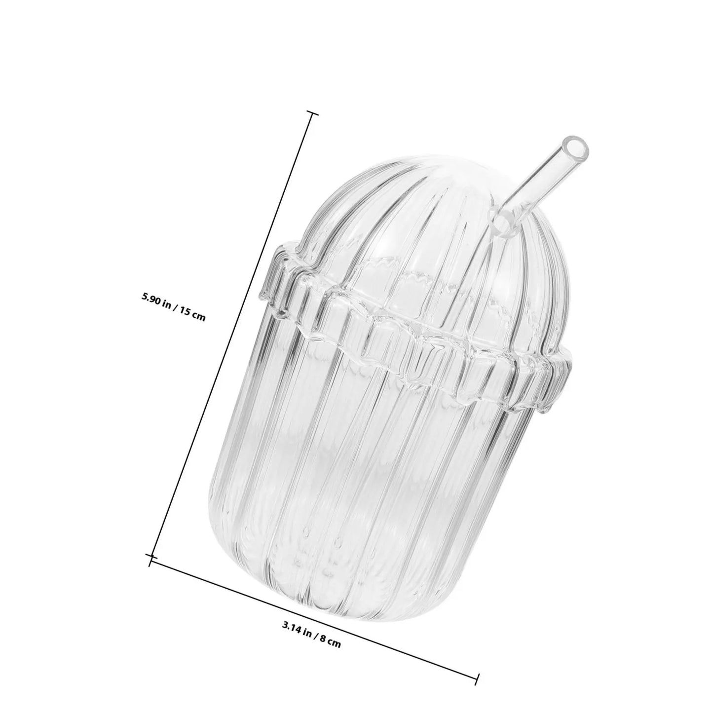 Glass Straw Cup High Borosilicate Clear Large Capacity Vertical Stripe Design Reusable Juice Milk Beverage Drinking Glass