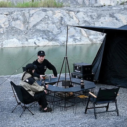 Outdoor Multifunctional BBQ Table, Portable Camping Mesh Table, Mini Storage Rack, Folding Table and Chairs, Drainage Bowl Rack