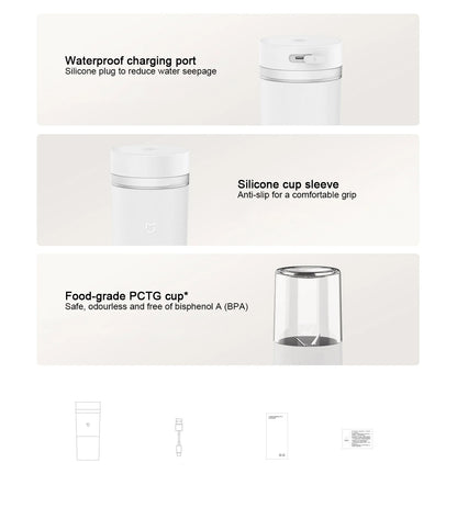MIJIA Portable Blender 2nd Mini Blenders 19500RPM USB-C Rechargeable Ice Crushing Smoothie Juicer Cup Maker 300ML Capacity