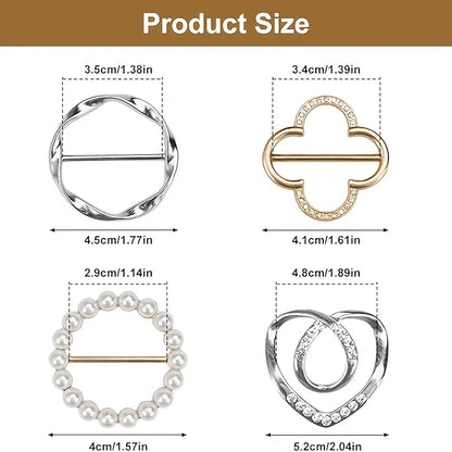 4-piece Elegant Scarf Buckle Set - Zinc Alloy Metal Circular Shirt Clip, Dress and Scarf, Women's Fashion Accessories