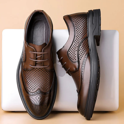 Summer New Leather Shoes Men's Business Hollow Holes Soft Bottom Men's Sandals Formal Wear Breathable Office Dress Shoes for Men