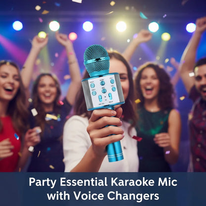 Portable Bluetooth Karaoke Microphone with 5 Voice Changer Reverb Adjustment Recording Function Microphone for Kids Gifts