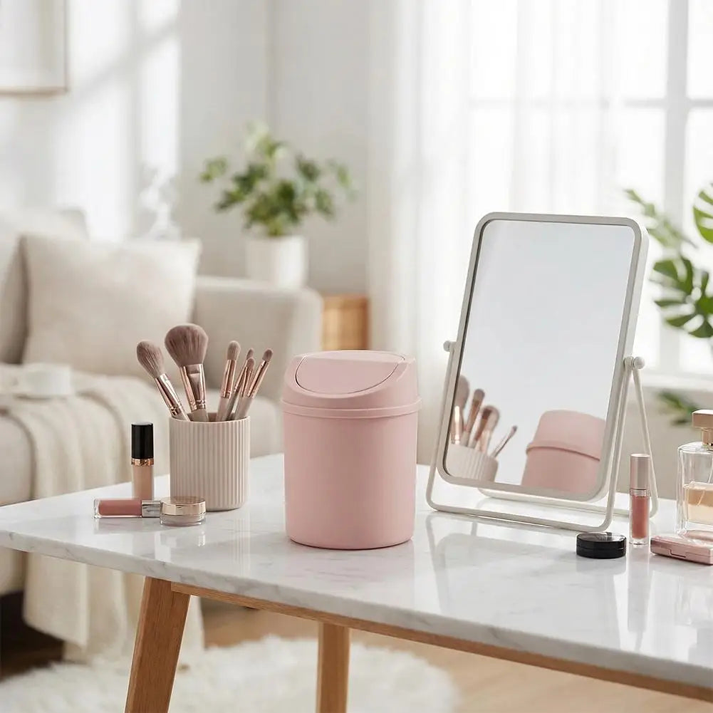 Mini Desktop Trash Can with Press-Top Lid Small Waste Bin for Office Desk & Bedroom Portable Space-Saving Trash Tube