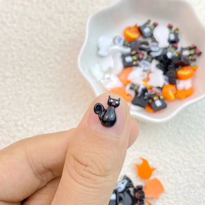 50Pcs New Cute Resin Mini Halloween Ghosts Animals Series Flat Back Manicure Parts Embellishments For Hair Bows