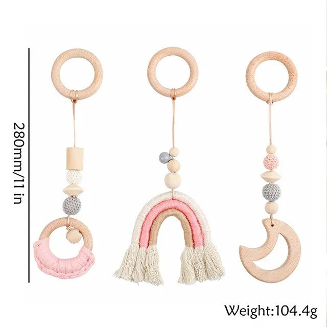 1set Baby Wooden Rattle Toys Play Gym Mobile Hanging Sensory Toys Foldable Play Gym Frame Activity Gym Baby Room Decorations Toy