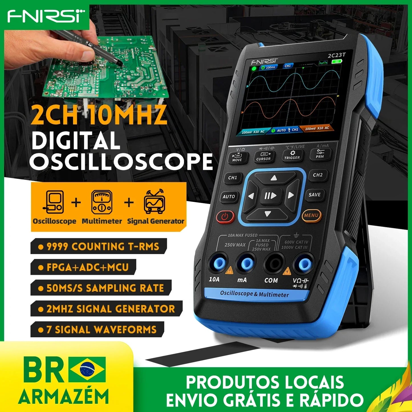 FNIRSI 2C23T 2C53T Upgrade 50MHz Handheld Digital Oscilloscope Multimeter Signal Generator 3 in 1 Dual Channel Automotive Tools