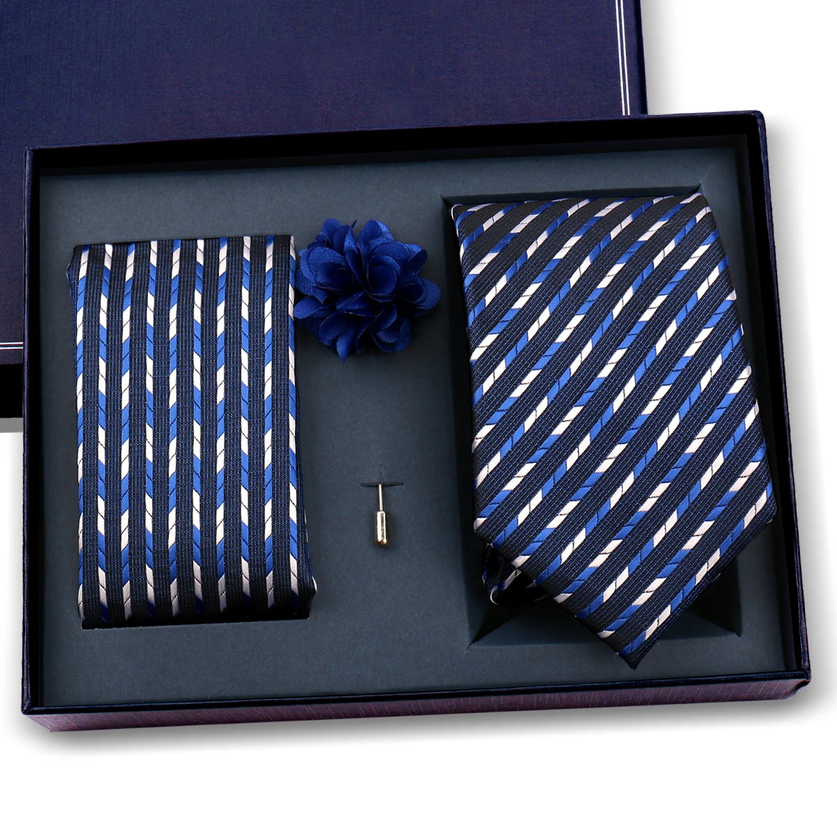 Elegant Ties For Men Classic Paisly Neck Tie Pocket Square Brooch Set With Gift Box Mens Business Wedding Suit Accessories