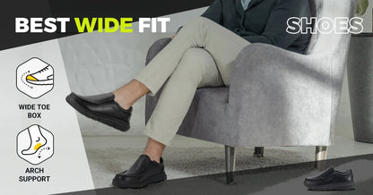 Fitville Men'S Slip-On Shoes Wide Width Leather Casual Shoes Lightweight For Swollen Feet With Arch Support Pain Relief