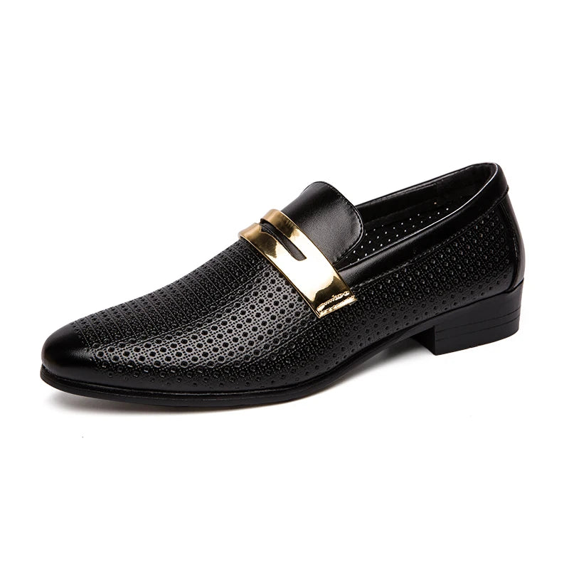 Men's summer hollow breathable double-layer casual shoes Men Slip on Wedding Dress Men's summer hollow breathable leather shoes