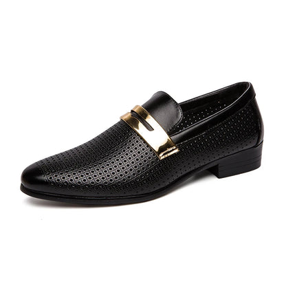 Men's summer hollow breathable double-layer casual shoes Men Slip on Wedding Dress Men's summer hollow breathable leather shoes