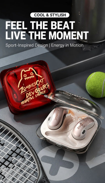 ZOMBIECAT B22 Open Ear Wireless Earbuds Bluetooth 6.0 14mm Driver Sport Headphones LED Light AI Translation for Running Cycling