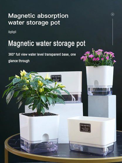 New Self Watering Plant Pot Magnetic Plastic Self-absorbent Cotton Rope Flowerpot For Double-deck Lazy Plant Pot Garden Supplies