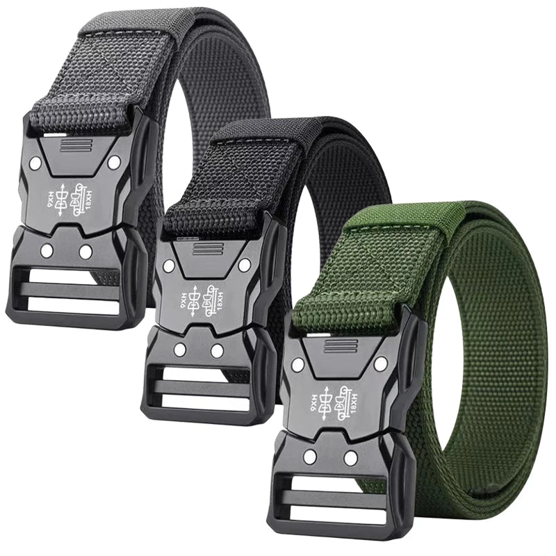 Automatic Buckle Tactical Belts Men's Woven Nylon Military Belt Durable Black Outdoor Army Hunting Golf Waist Belt