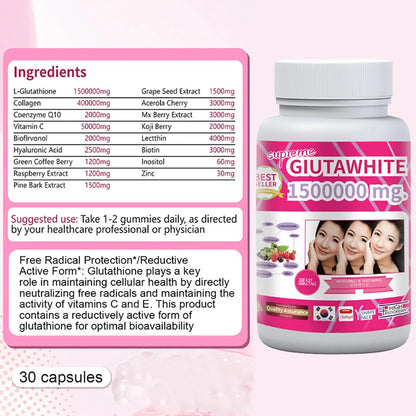 Gluta White 1500000mg Skin Whitening & Antioxidant Detox Supplement for Women & Men, Aging Defense, Blood Balance, Immune Health