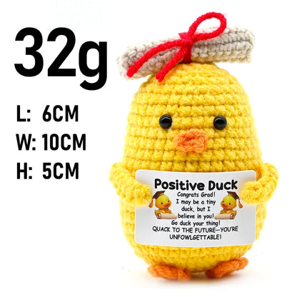 AnimalSeries Positive Energy Cute Duck Crochet Doll Handmade Knitted Decor Ornament with Encouragement Card Mini Desk Decor Gift