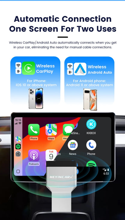 HEYINCAR New 3.0 Mini Wireless Carplay Android Auto Adapter Plug And Play Ai Box For VW Toyota Nissan Honda Benz Ford-More