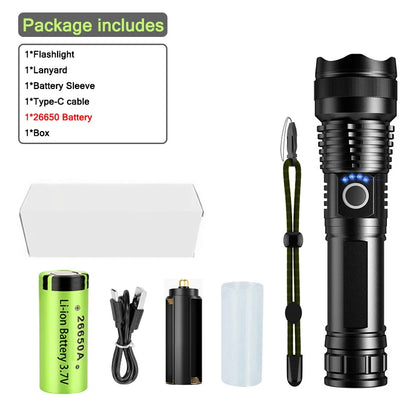 High Power Led Flashlight Telescopic Zoom Portable Rechargeable Led Lamp Emergency Spotlights Camping Torch