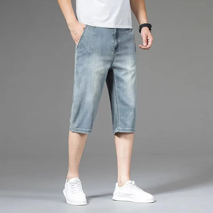 Summer Men High Quality Lightweight Capri Pants Male New Loose Straight Leg Denim Pants Daily Comfortable Versatile Jeans