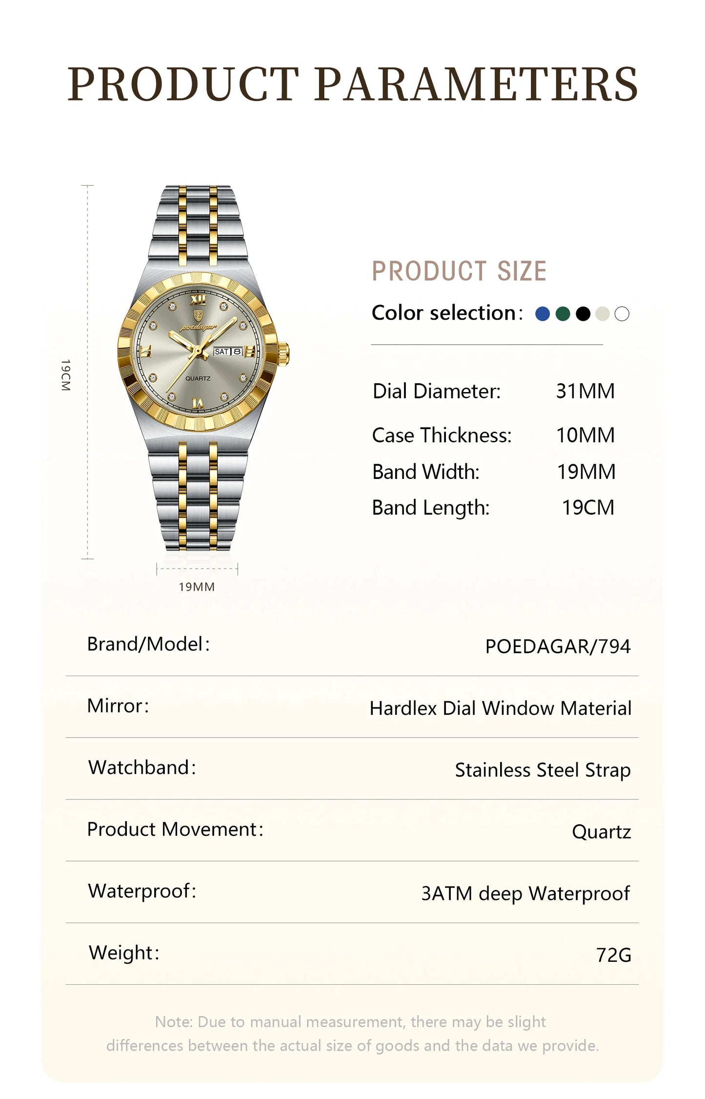 POEDAGAR Elegant Casual Ladies Watch Luminous Waterproof Week Date Fashion Woman Wristwatch Stainless Steel Women Quartz Watches