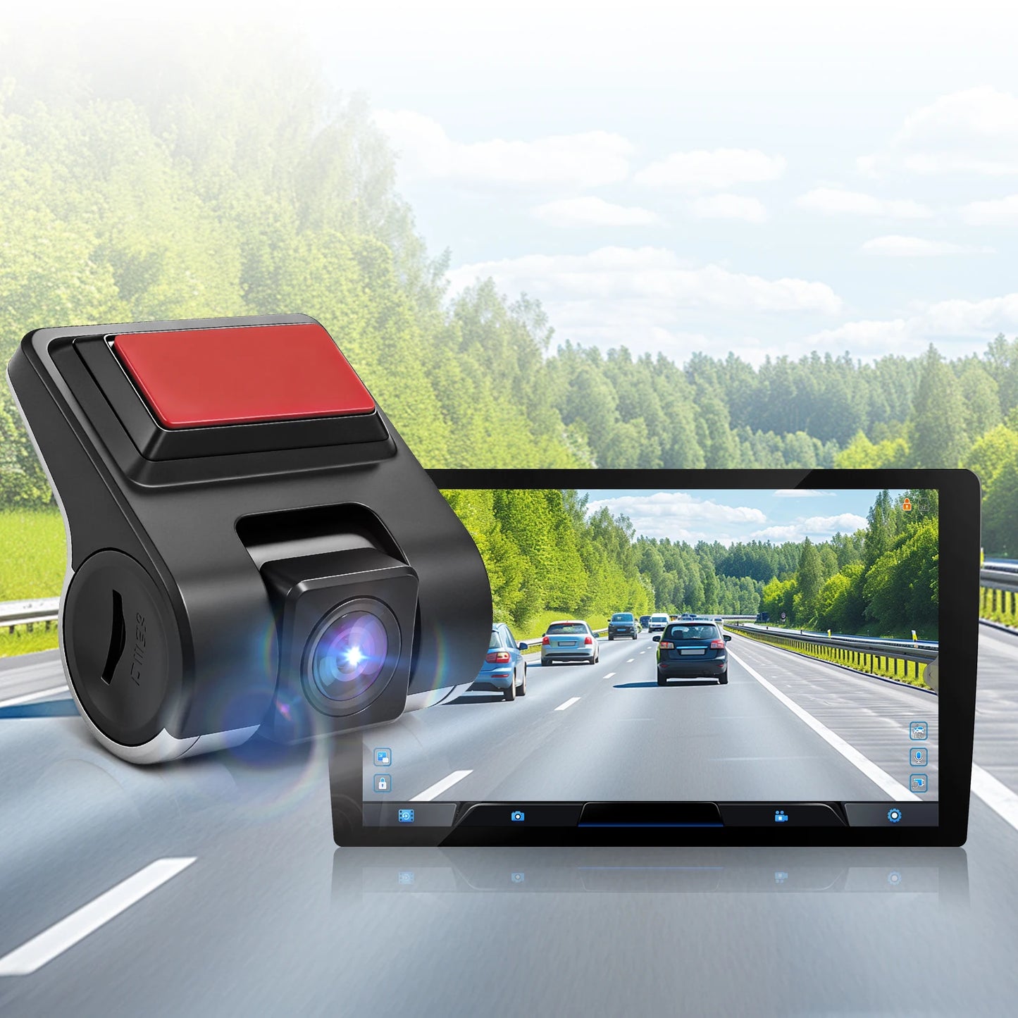 USB Front Dash Camera Universal Car DVR for Android System with ADAS Plug in the SD Card, Night Vision Loop Recording 1080P HD