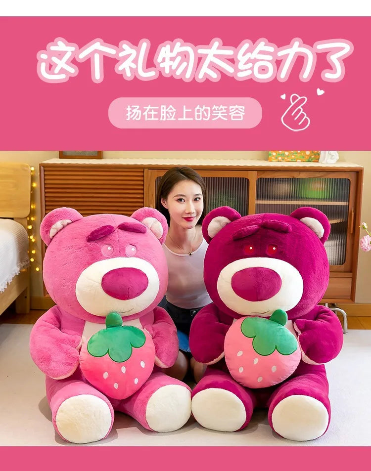 Disney Cute Hug Strawberry Bear Plush Toy Cartoon Anime Strawberry Bear Plush Doll Sleep Pillow Gift for Girlfriend's Birthday