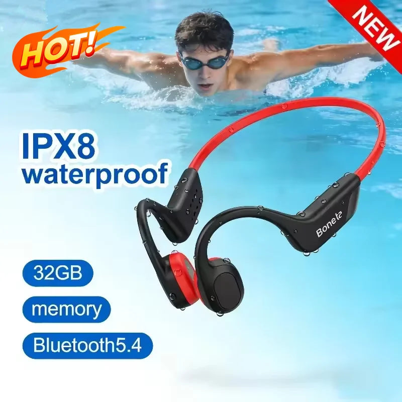 2026 Bone Conduction Headset Bluetooth 5.4 With Mic Waterproof Exercise Fitness Wireless Swimming Sports Headphone New