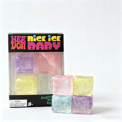 Needoh Nice Ice Baby Mini 4 Pack Squish Cube Sensory Toy Multicolored Knead Stretch Stress Relief Hand Squeeze Toy Leisure Gift