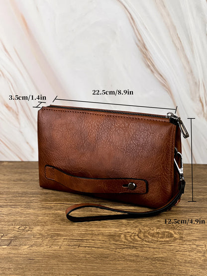 Fashion Simple Retro Men's Clutch Bag Wallet Business Large Capacity Clutch Bag Double Compartment Zipper Long Wallet Clutch Bag