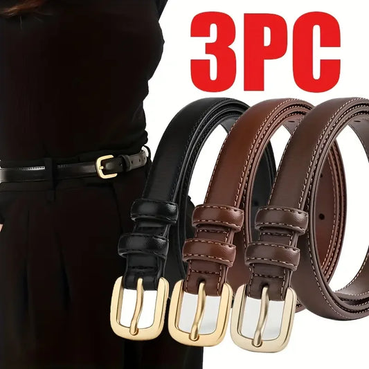 Ladies' slim fit waist belt - PU leather solid color gold buckle, suitable for skirts and pants, suitable for daily leisure, wed