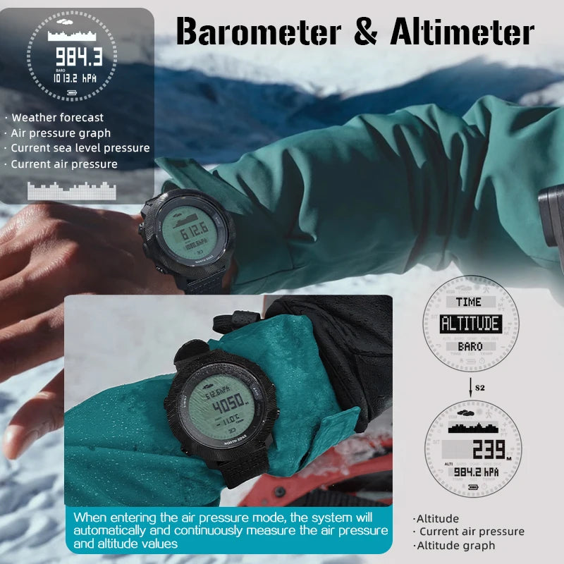 NORTH EDGE 2025 APACHE-D Smart Watch Free Dive Watch Sports Digital Watch Altimeter Barometer Compass World Time Waterproof 100M