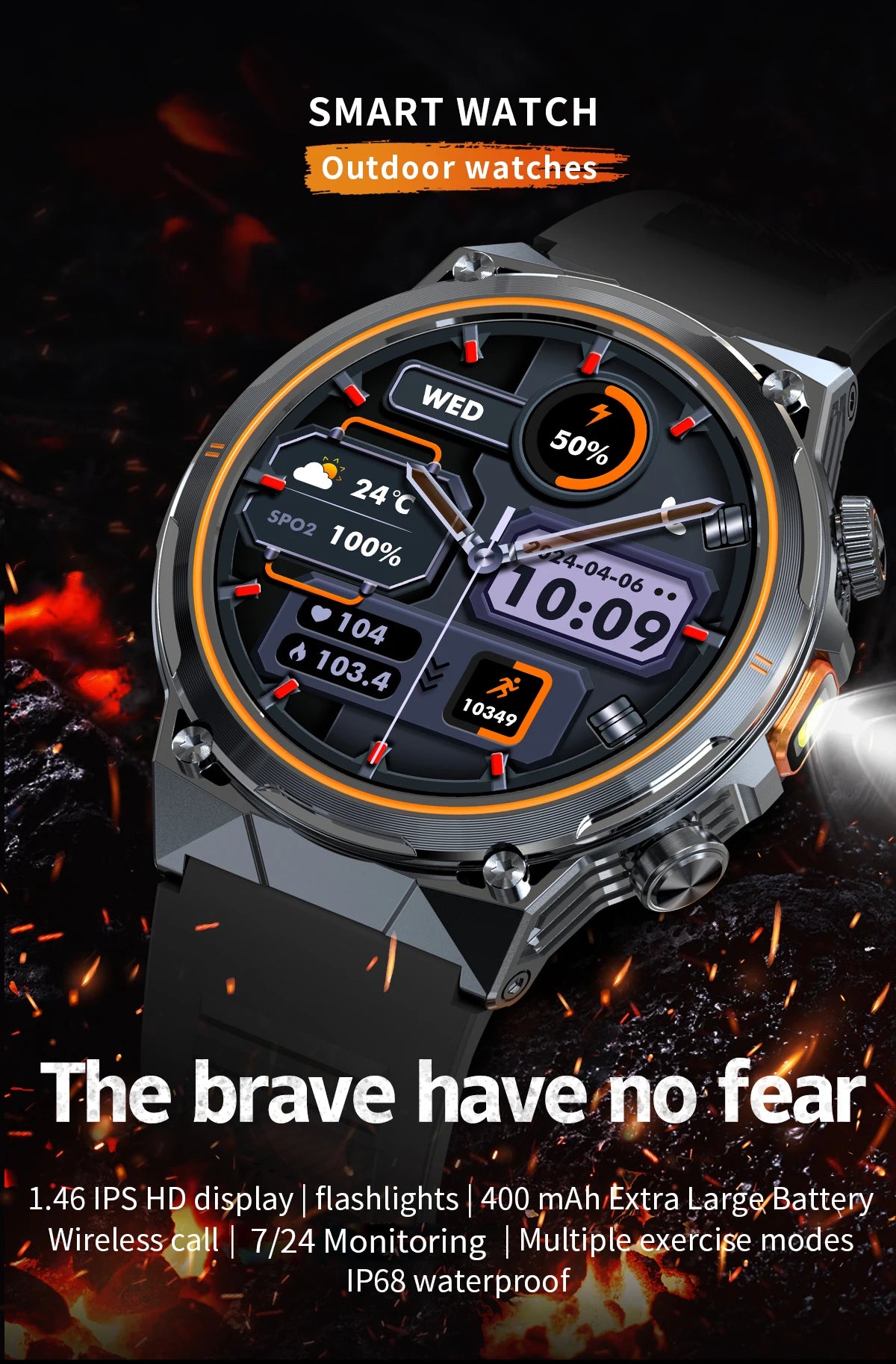 LIGE 2026 Nowy Zewnętrzny Wojskowy Zegarek Smartwatch z Baterią 400 mAh, Wodoodporność 5ATM, Latarka, Monitor Tętna, Tracker Sportowy dla Mężczyzn