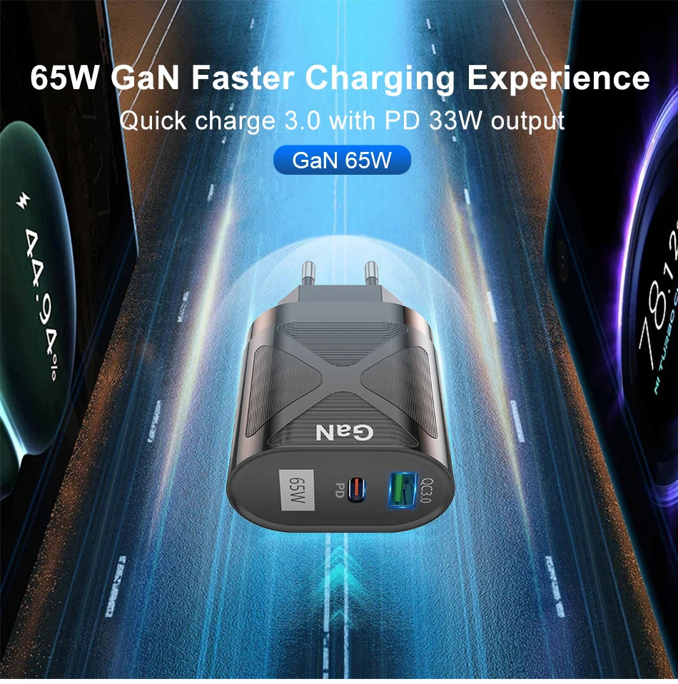 65W Gan Charger for Australia New Zealand AU Plug PD 33W Fast Charger QC 3.0 USB Adapter for iPhone 15 14 13 Pro Max