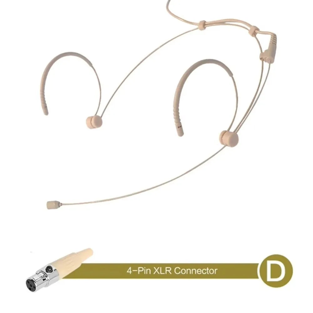 Beige Headset Mic Wireless Double Earhook Headworn Microphone 3.5mm 3 Pin Amplifier Voice Speaker Microphone Accessories