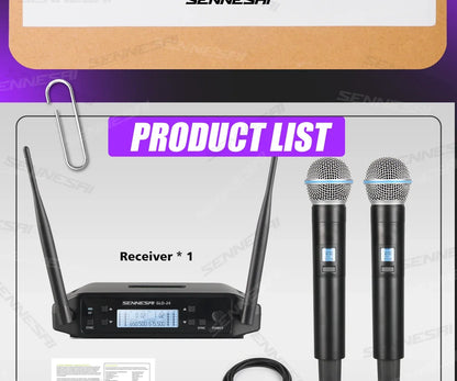 SENNESAI GLXD24 B58 Professional Dual Wireless Microphone 600-699MHz System Stage Performances UHF Dynamic 2 Channel Handheld