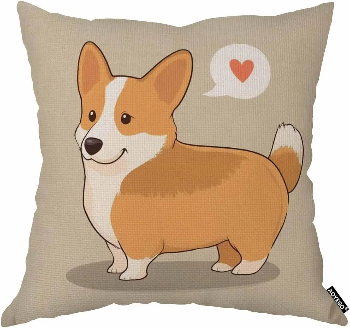 Cute Corgi Dog Pillow Cover, Cartoon Pet Cushion Case, Animal Lover Home Decor, Funny Dog Gift for Kids and Adults