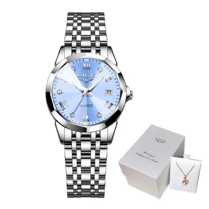 LIGE Elegant Ultrathin Nordic Simple Style Quartz Movement Women's Wristwatch Fashion Stainless Steel Bracelet Belt Woman Watch