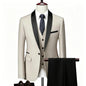 ( Jacket + Vest + Pants ) Men's 3 Piece Tuxedo Suit Set, Beige Blazer with Black Shawl Lapel for Wedding, Groom, Formal Party