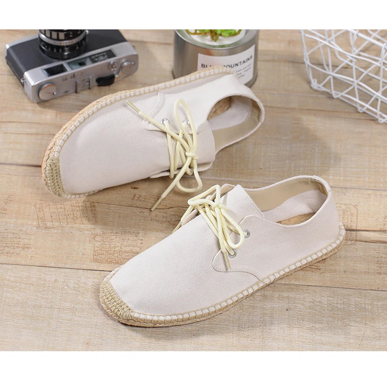 Male Casual Canvas Hemp Insole Fisherman Light Shoes Ethnic Style Men Espadrille Flats Shoes Summer Casual Shoes Driving Shoes